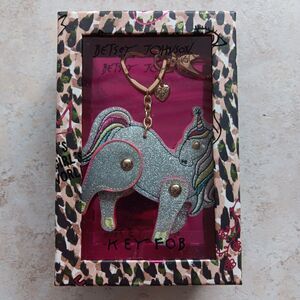 Betsey Johnson Unicorn Key Fob Glittery  Goldtone Betsey Charm NEW in Box